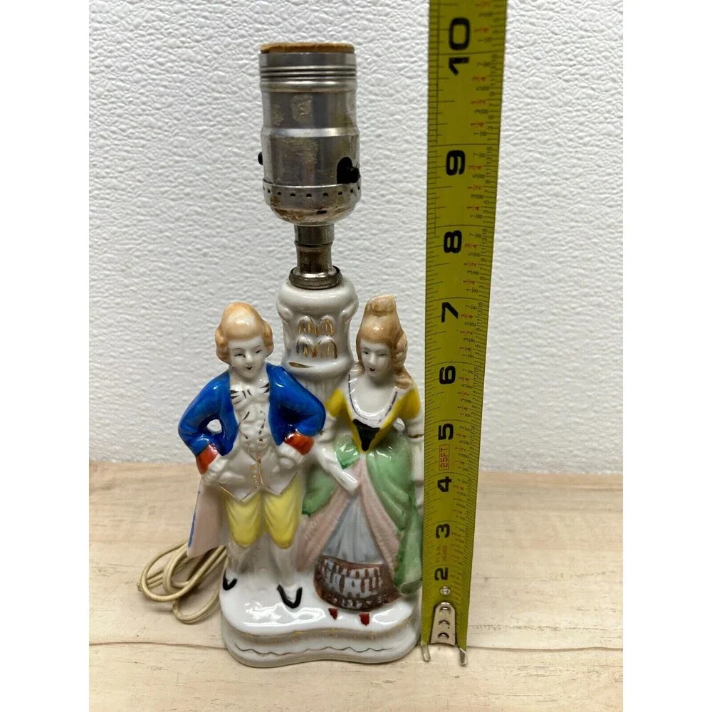 Vtg Porcelain Victorian Couple Night Stand Lamps Set Of 2 Original Shades Japan